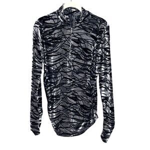 Sno Skins Pullover Womens Medium Gray Black Abstract Velvet Long Sleeve Top USA
